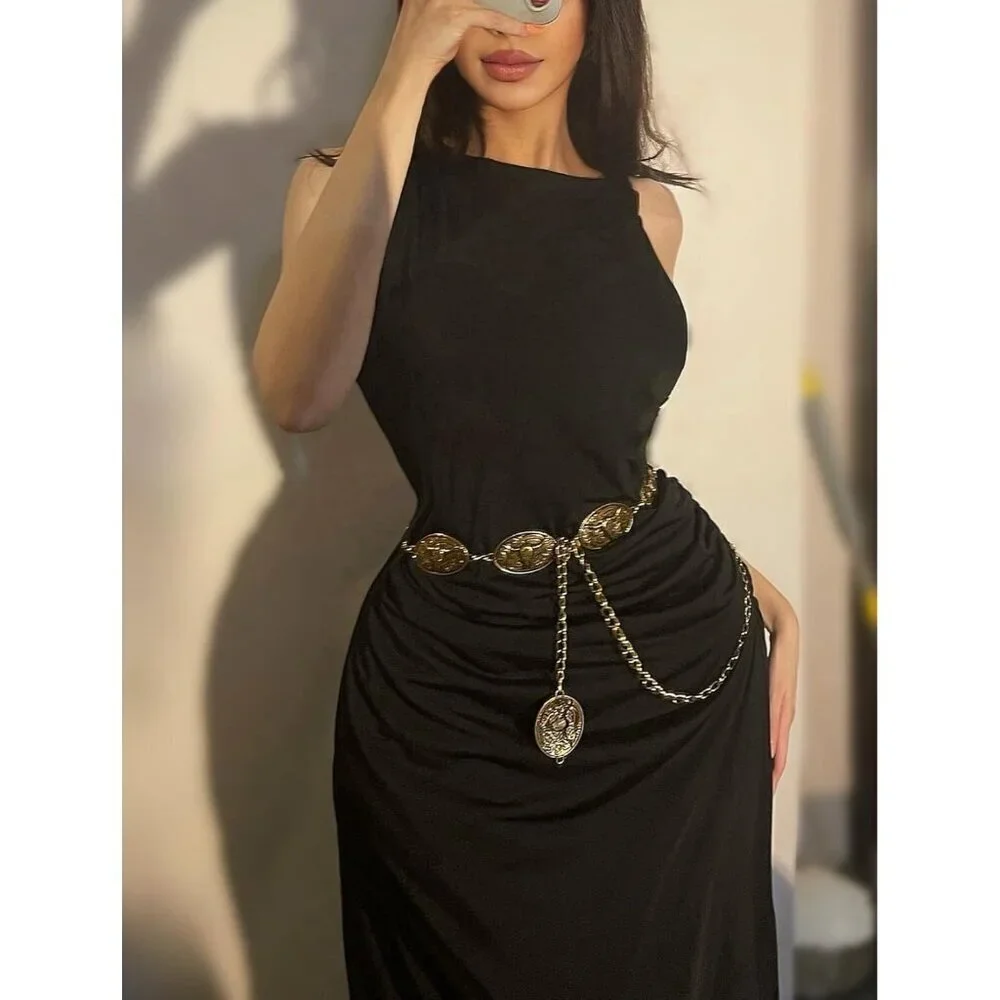 Western Metal Concho Belt for Women Gold Chain Dress Jeans Country Concert